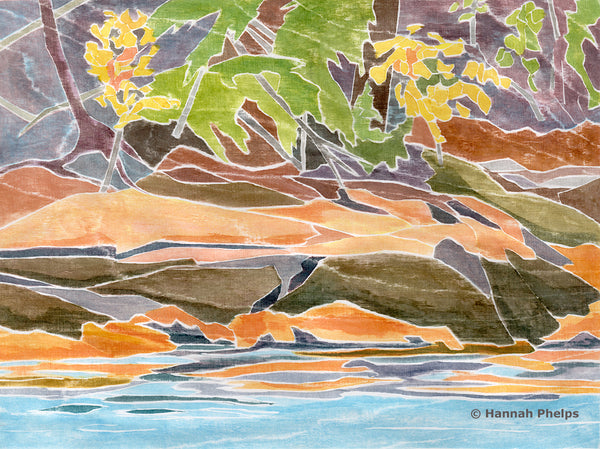 Channel Rocks, white-line woodcut print