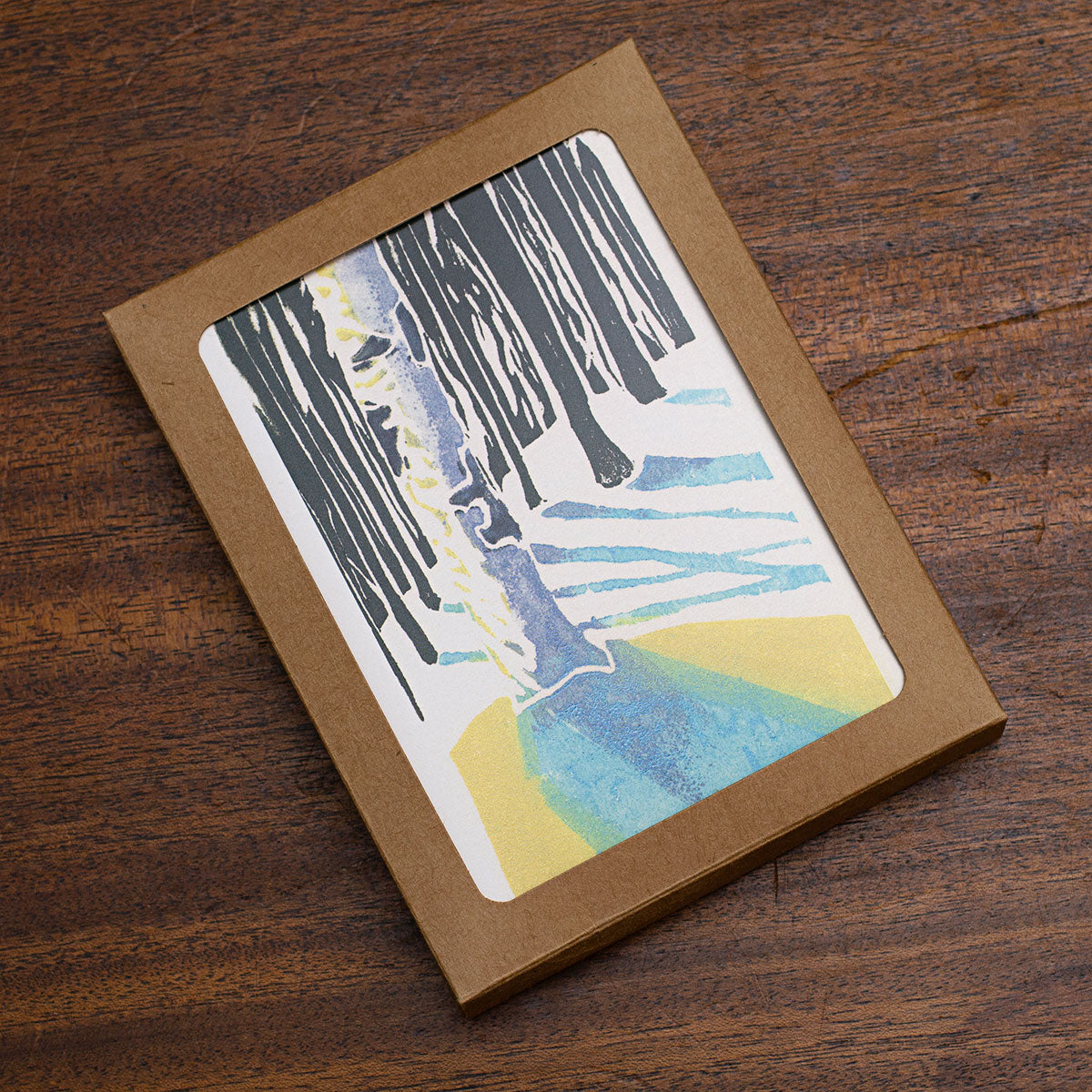 A2 size note cards a winter landscape by New Hampshire artist, Hannah Phelps. Cards come ten to a pack.
