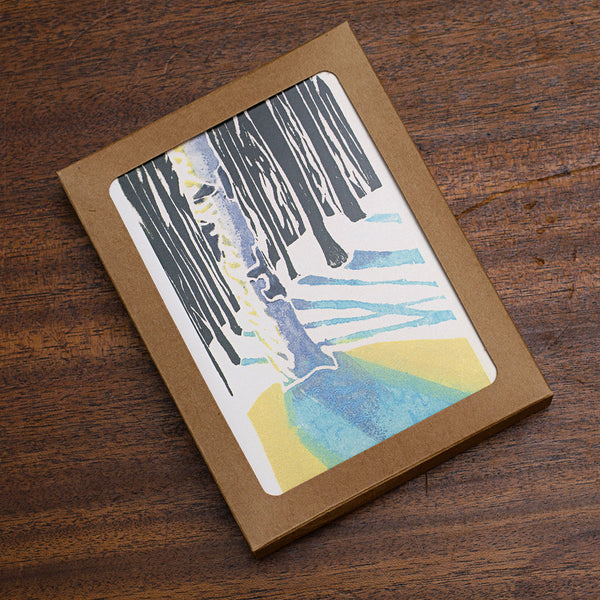 A2 size note cards a winter landscape by New Hampshire artist, Hannah Phelps. Cards come ten to a pack.