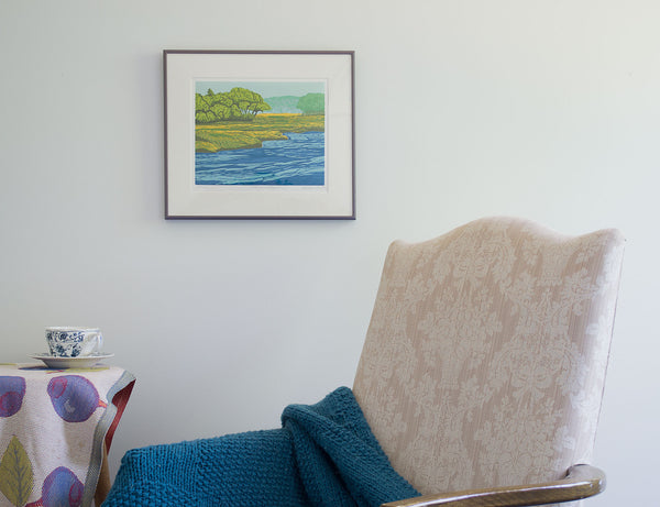 Cutts Island Marsh, jigsaw reduction woodblock print