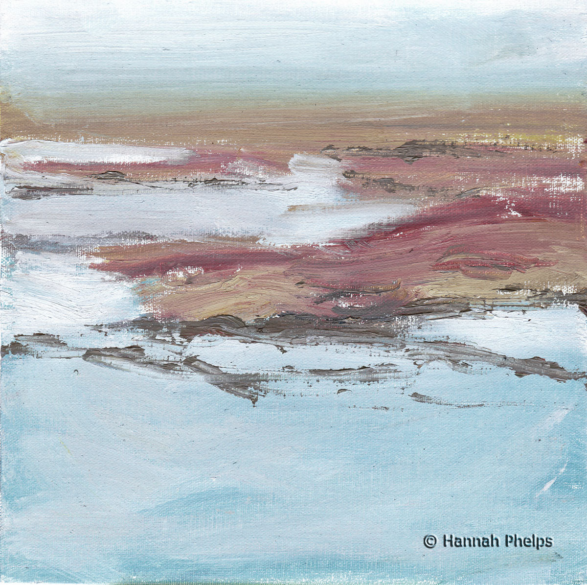 Fog in the Marsh, a plein air oil painting of Maine by New England artist Hannah Phelps
