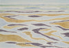 A white-line woodcut of a New England beach