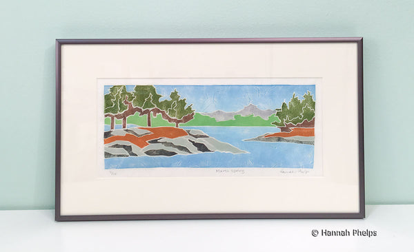 Framed jigsaw print of a marsh scene by New England artist, Hannah Phleps