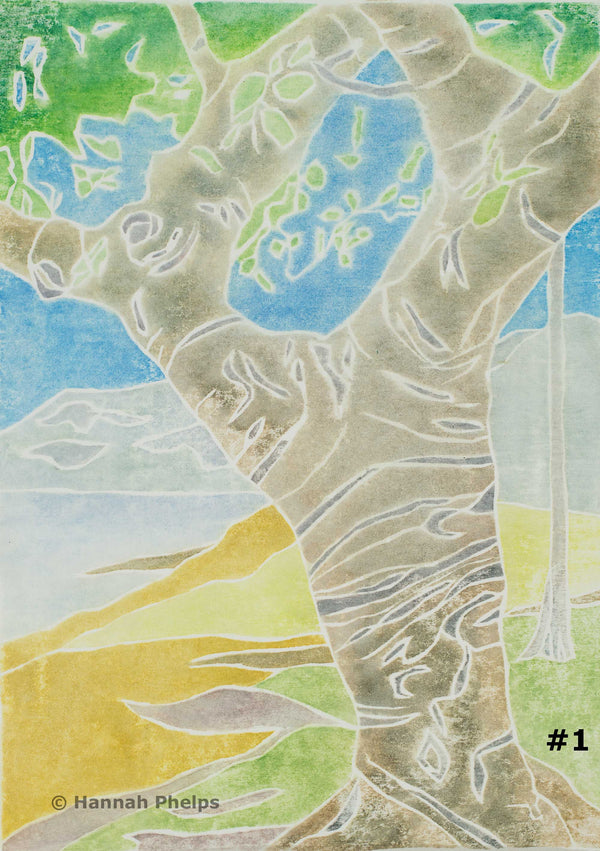 Magnetic Island, white-line woodcut print