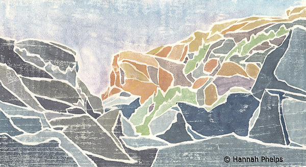 Morning Obsession, white-line woodcut print