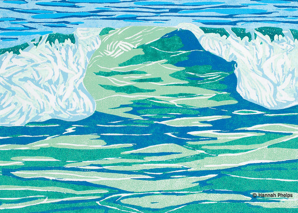 woodblock of a New England wave crashing