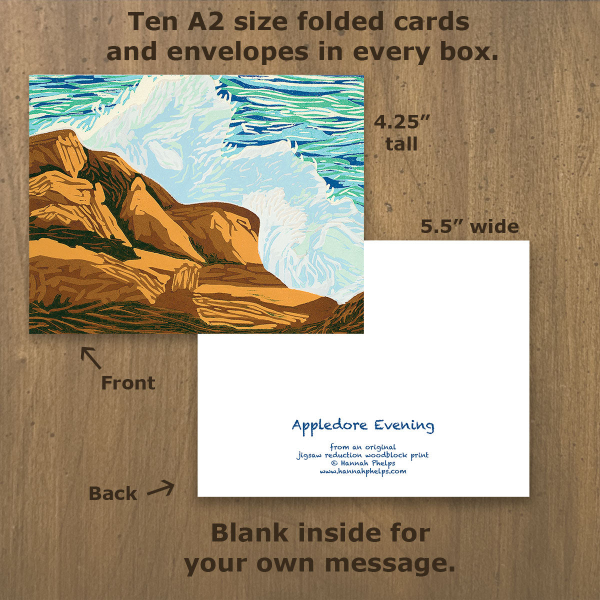 Note cards featuring a seascape on the Isles of Shoals by New England artist Hannah Phelps.