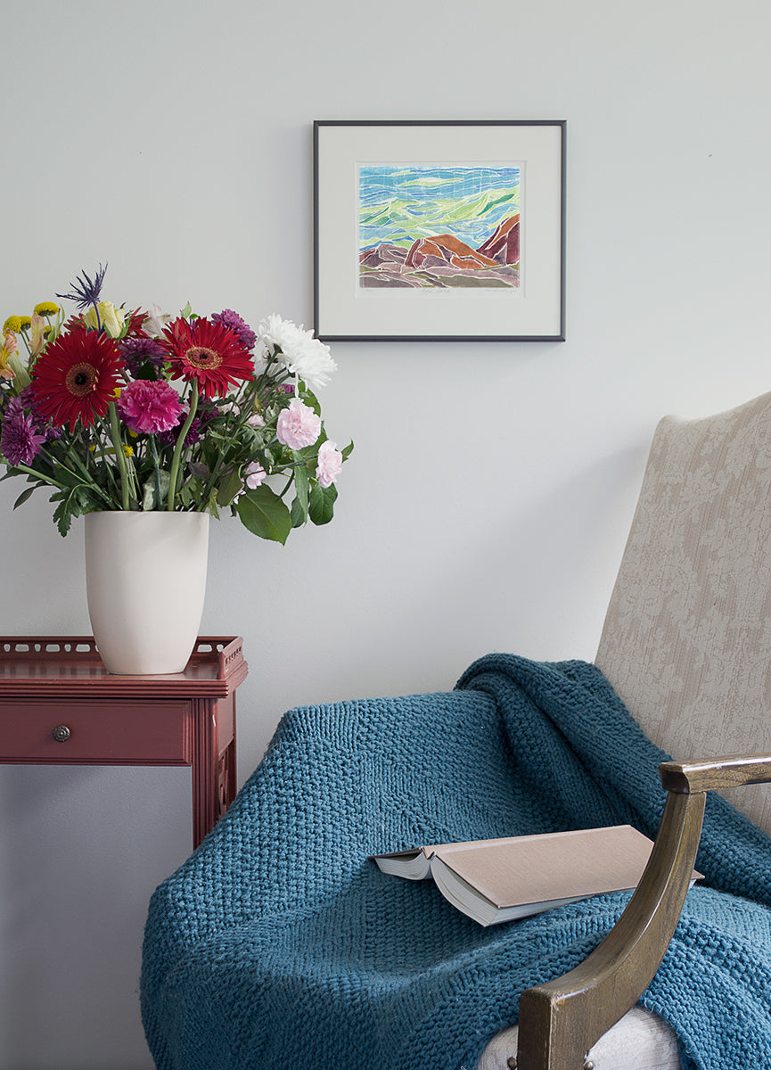 First Watch, white-line woodcut print