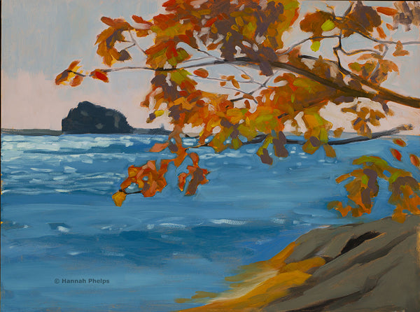 Plein air oil painting of Casco Bay in Freeport Maine by New Hampshire artist Hannah Phelps