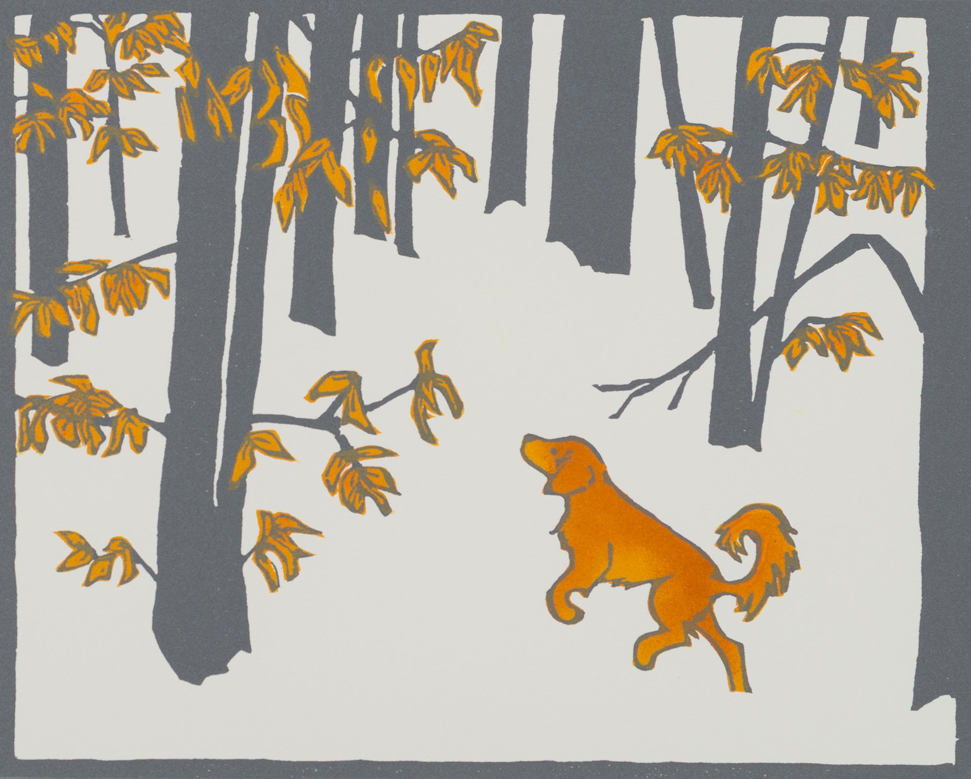Enjoying the Beeches, woodblock print