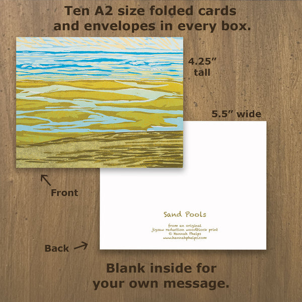 Note cards featuring a New England beach by New Hampshire artist Hannah Phelps.