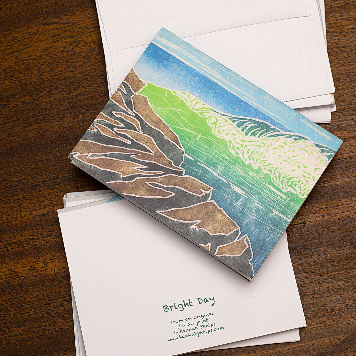 A2 size note cards with a handmade print by New Hampshire artist, Hannah Phelps.