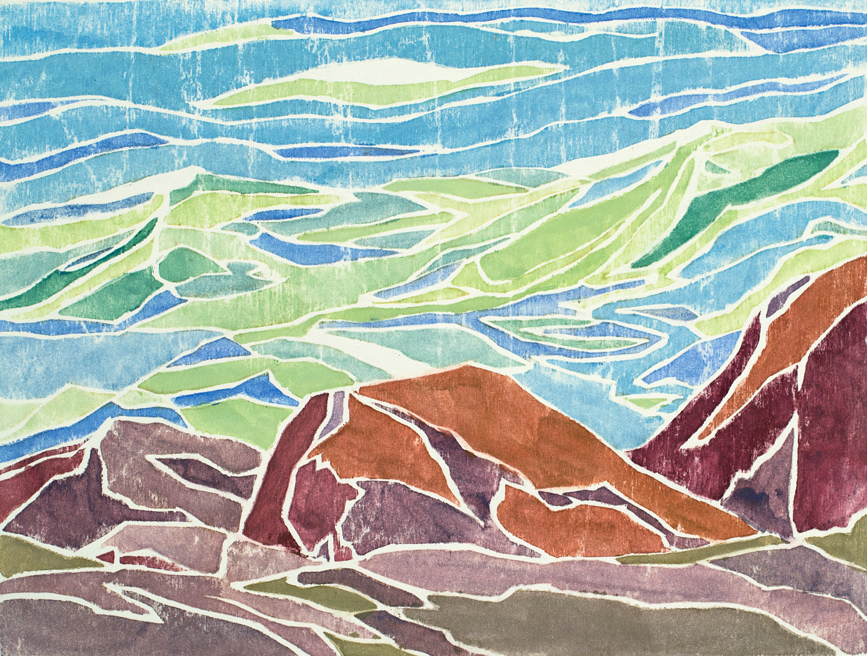 First Watch, white-line woodcut print