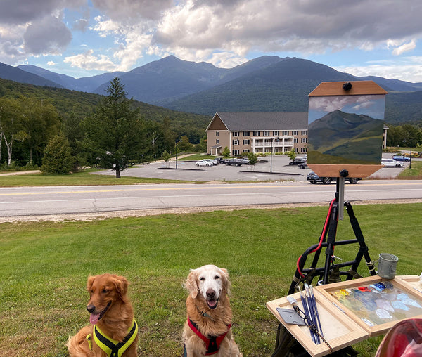 Artist Hannah Phelps paints the White Mountains with her dogs.