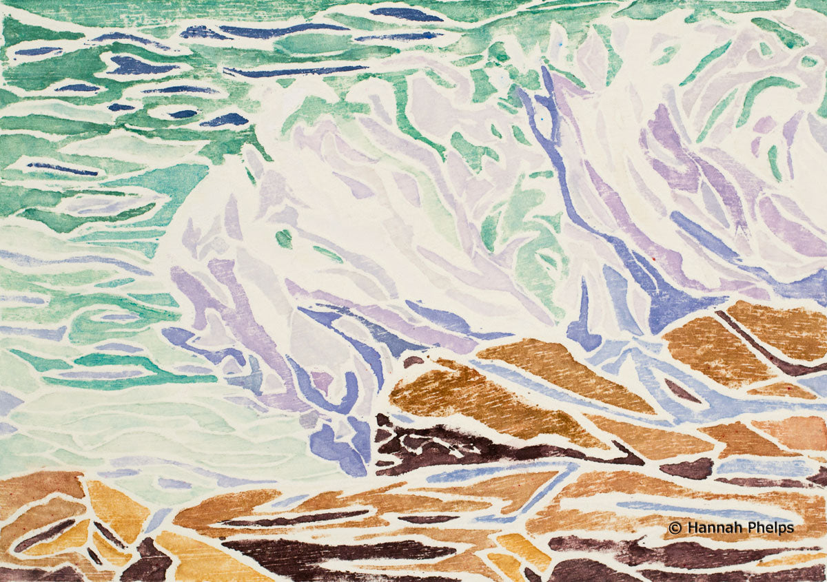 Provincetown Print of crashing surf in Maine by New England artist Hannah Phelps.