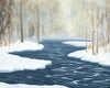 Oil painting of a winter river masked by fog by New Hampshire artist Hannah Phelps