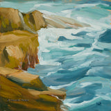 Oil painting of surf pounding on rocks on Appledore Island off the coast of New England by artist Hannah Phelps.