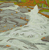 Thompson Falls, jigsaw reduction woodblock print