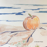Pumpkin by the Sea, white-line woodcut print