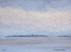 Oil painting of a dramatic sky over Appledore Island from Rye, NH by New England artist Hannah Phelps