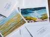 collection of 8 notecards and envelopes featuring seascape block prints by New England artist Hannah Phelps